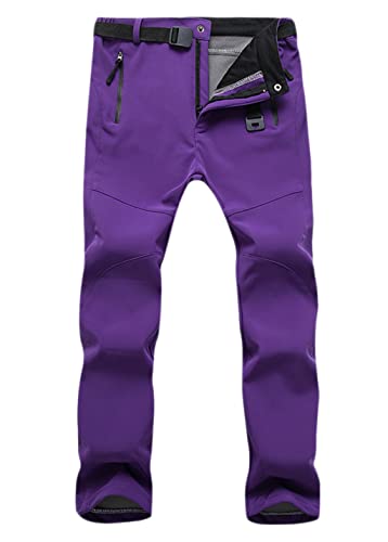 Machbaby Damen Wanderhose Wasserdicht atmungsaktiv Verdickte Softshellhose Outdoorhose Warm Gefüttert Skihose Funktionshose Trekkinghose(Violett,L) von Machbaby