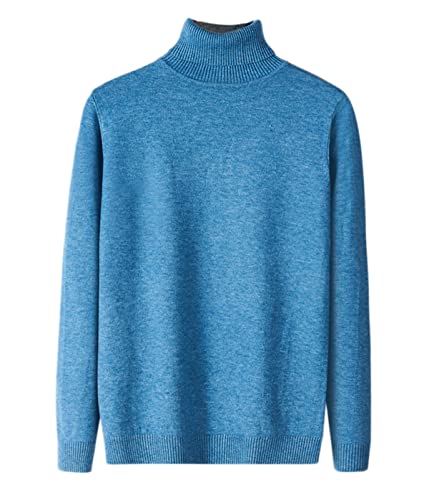 Machbaby Herren Rollkragen Langarm Strickpullover Feinstrick Pullover Sweater Warme Slim fit Basic Rollkragenpullover(Blau,L) von Machbaby