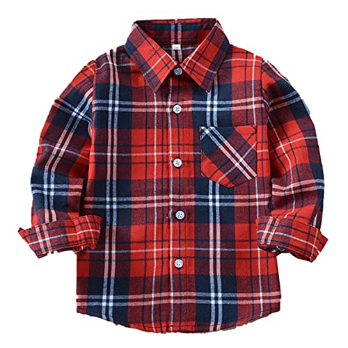 Machbaby Jungen Mädchen Langarm Hemden Plaid Kariert Freizeithemd Tops Baumwolle Button-down Langarmshirt(Blau-weiße Streifen,110) von Machbaby