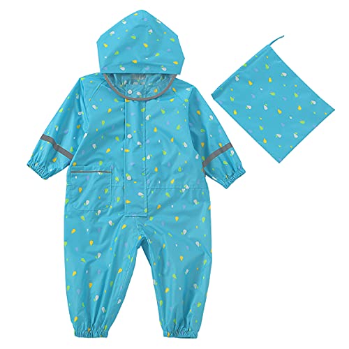 Machbaby Jungen Mädchen Regenmantel Leichter Einteiliger Overall Wasserdichter Regenjacken Atmungsaktiv Reflektoren Regenjacke mit transparenter Hutkrempe(Marine,4-6 Jahre) von Machbaby