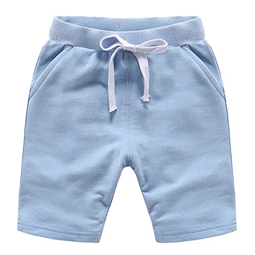 Machbaby Jungen und Mädchen Sommer Elastisch Taille Baumwolle Sport Kurze Hose Einfarbige Shorts mit Gummizug(Hellblau,110) von Machbaby