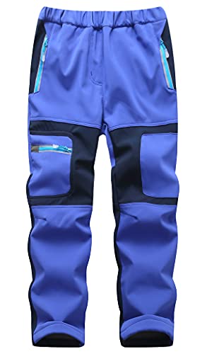 Machbaby Kinder Jungen Mädchen Softshellhose Outdoorhose mit Fleecefütterung Sporthose Atmungsaktiv Warm Funktionshose Regenhose Trekkinghose Skihose(Dunkelblau,Etikett 3XL) von Machbaby