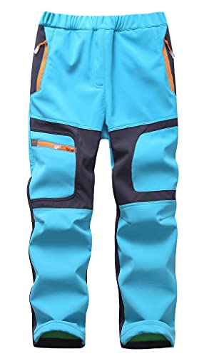 Machbaby Kinder Jungen Mädchen Softshellhose Outdoorhose mit Fleecefütterung Sporthose Atmungsaktiv Warm Funktionshose Regenhose Trekkinghose Skihose(Hellblau,Etikett 3XL) von Machbaby