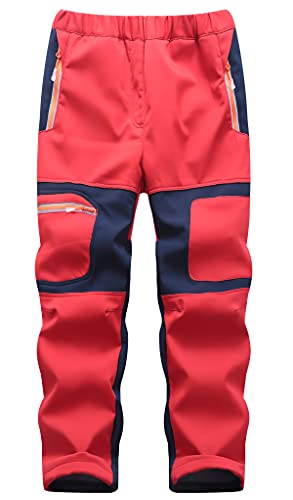 Machbaby Kinder Jungen Mädchen Softshellhose Outdoorhose mit Fleecefütterung Sporthose Atmungsaktiv Warm Funktionshose Regenhose Trekkinghose Skihose(Rot,Etikett XL) von Machbaby