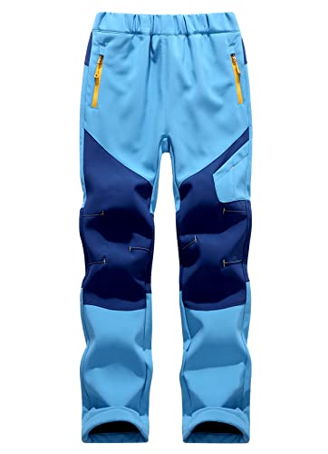 Machbaby Kinder Softshellhose Gefüttert Outdoorhose Sporthose Atmungsaktiv Warm Wasserdicht Funktionshose Jungen Mädchen Trekkinghose Skihose(Hellblau,XS) von Machbaby