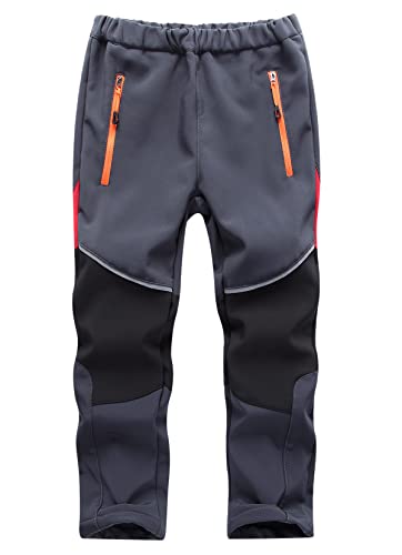 Machbaby Kinder Softshellhose Gefüttert Thermohose mit Reflektor Wasserabweisend Winddicht Atmungsaktiv Herbst Winter Jungen Mädchen Wandern Trekkinghose Funktionshose(Grau+schwarz,XL) von Machbaby