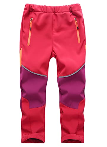 Machbaby Kinder Softshellhose Gefüttert Thermohose mit Reflektor Wasserabweisend Winddicht Atmungsaktiv Herbst Winter Jungen Mädchen Wandern Trekkinghose Funktionshose(Rot + weinrot,3XL) von Machbaby