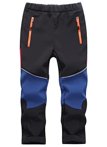 Machbaby Kinder Softshellhose Gefüttert Thermohose mit Reflektor Wasserabweisend Winddicht Atmungsaktiv Herbst Winter Jungen Mädchen Wandern Trekkinghose Funktionshose(Schwarz+blau,2XL) von Machbaby