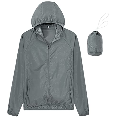 Machbaby Unisex Leicht Sonnenschutz Jacke Schnelltrocknend Wasserdichte Windbreaker mit Kapuze Regenjacke Laufjacke(Grau,M) von Machbaby