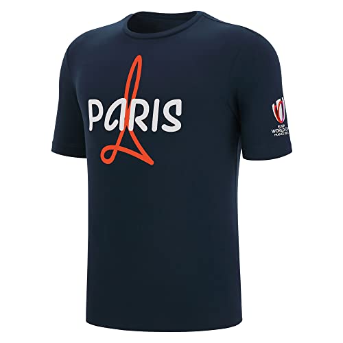 Macron T-Shirt für Erwachsene, Rugby, Paris World Cup 2023, offizielles Lizenzprodukt, Bleu, L von Macron