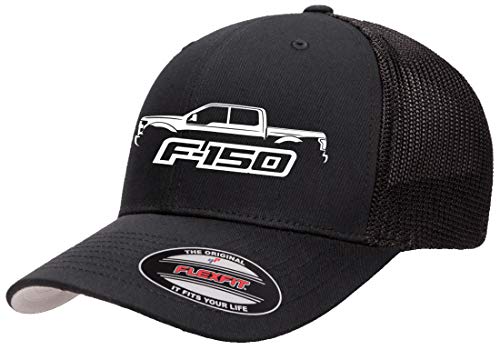 2015–20 Ford F150 Pickup Truck Outline Design Flexfit Trucker Mesh Fitted Cap, schwarz, Einheitsgröße 2015–20 Ford F150 Pickup Truck Outline Design Flexfit Trucker Mesh Fitted Cap, schwarz, Einheitsgröße von Maddmax Car Art