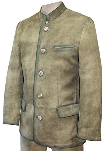 Lederjacke Trachtenjacke Sakko Jacke Trachtenjanker Leder Trachtenlederjacke Trachtensakko mit Antik-Patina in edler Hirschleder-Optik für Herren Ledersakko mit echten Hirschhorn-Knöpfen, Größe:52 von Maddox