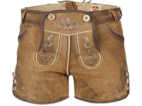 Maddox Damen Lederhose kurz Dalia Sand | Ledershorts aus weichem Ziegenvelours-Leder | Hellbraun | hochwertige Qualität (34) von Maddox