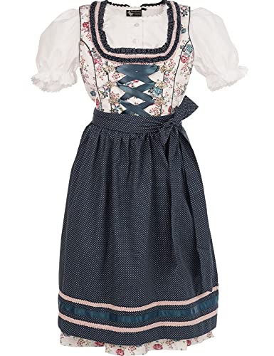 Maddox Kinder Dirndl Rosalie 3-TLG. mit Bluse | Streublümchen Weiß Blau Rosa 146 von Maddox