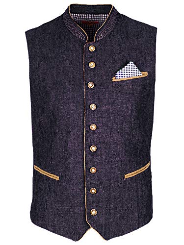 Maddox Trachtenweste Oliver Leinen Herrenweste Tracht Weste blau Bordeaux Kiesel (blau, 46) von Maddox