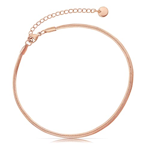 Made by Nami Edelstahl Damen Fußkettchen mit starkem Karabiner-Verschluss - im angesagten Schlangen-Design - Frauen Fußkette Gold oder Silber - Mädchen Fußschmuck - Geschenk für Sie (Rosé Gold) von Made by Nami