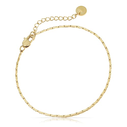 Filigranes Damen Armband aus Edelstahl • Silber Gold Rosé • Minimalistisches Armband • Armbänder für Frauen • Silberschmuck Gold-Schmuck • Feine Cuban Link Chain Armkette (Zopf Design Gold) von Made by Nami