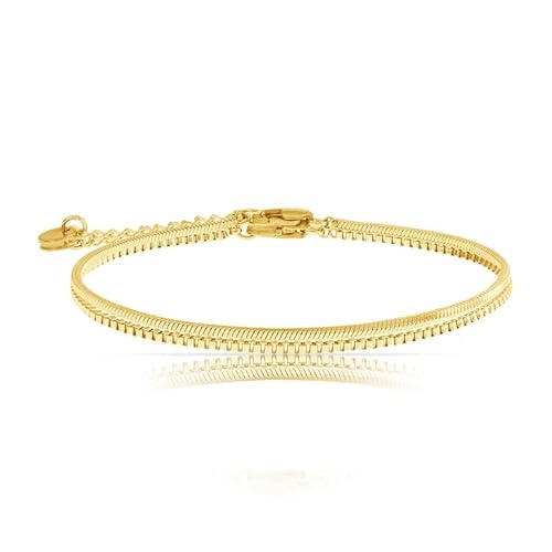 Made by Nami Filigranes Damen Armband aus Edelstahl • Silber Gold Rosé • Minimalistisches Armband • Armbänder für Frauen • Silberschmuck Gold-Schmuck • Feine Cuban Link Chain Armkette (2er Set Gold) von Made by Nami