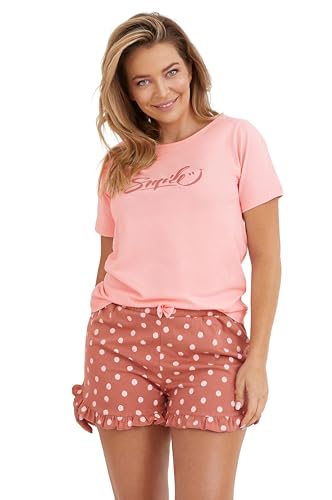 Mademoiselle Sommeil Damen Shorty Pyjama Schlafanzug Set | 100% Baumwolle | Hellpink & Rot mit Punkten | Rüschendetails | Europäische Qualität von Mademoiselle Sommeil