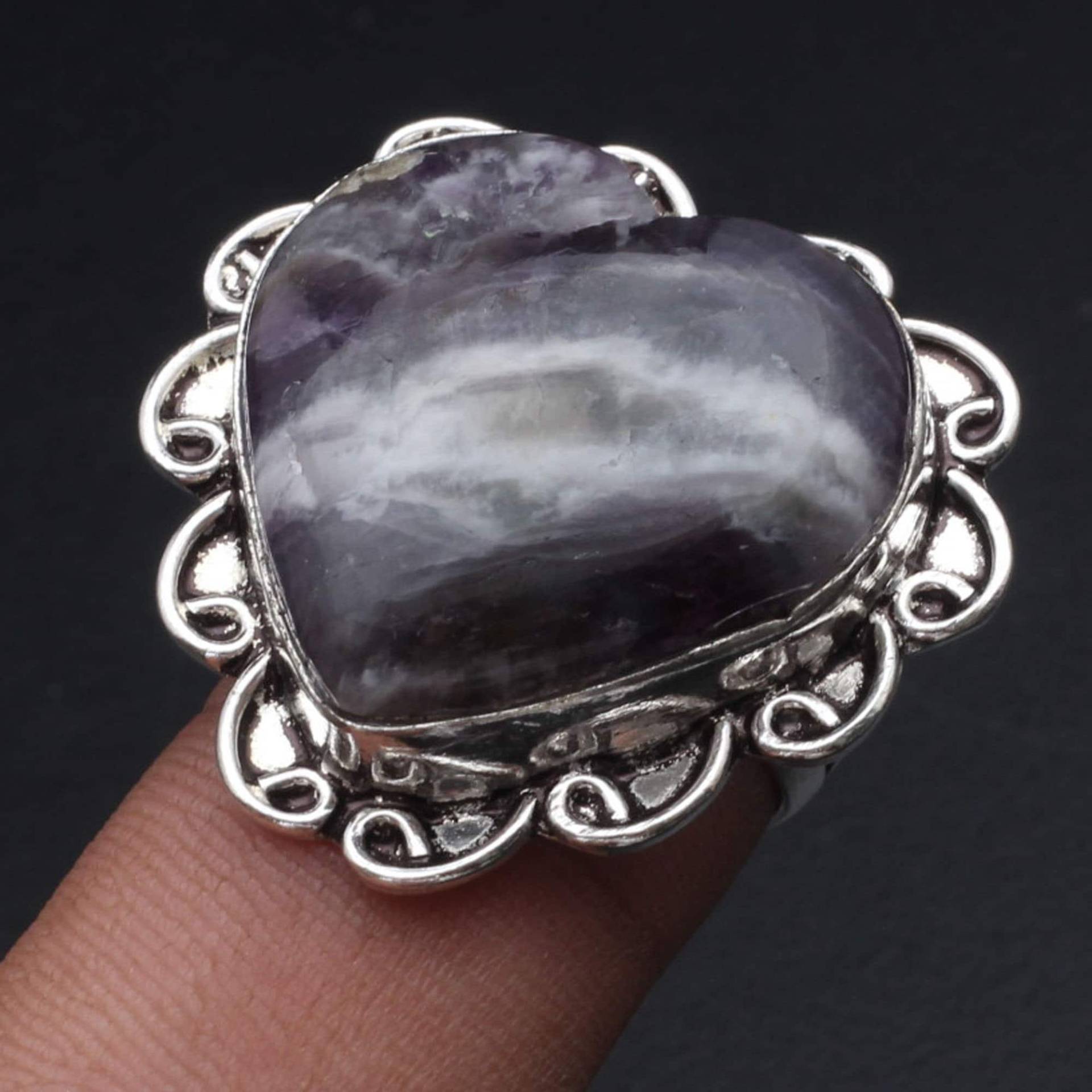 Amerhyst Spitze Herz Edelstein Ring Antik Schmuck Geschenk Für Mädchen Sterling Versilbert Sie Xy1882 von MadonnaJewellery