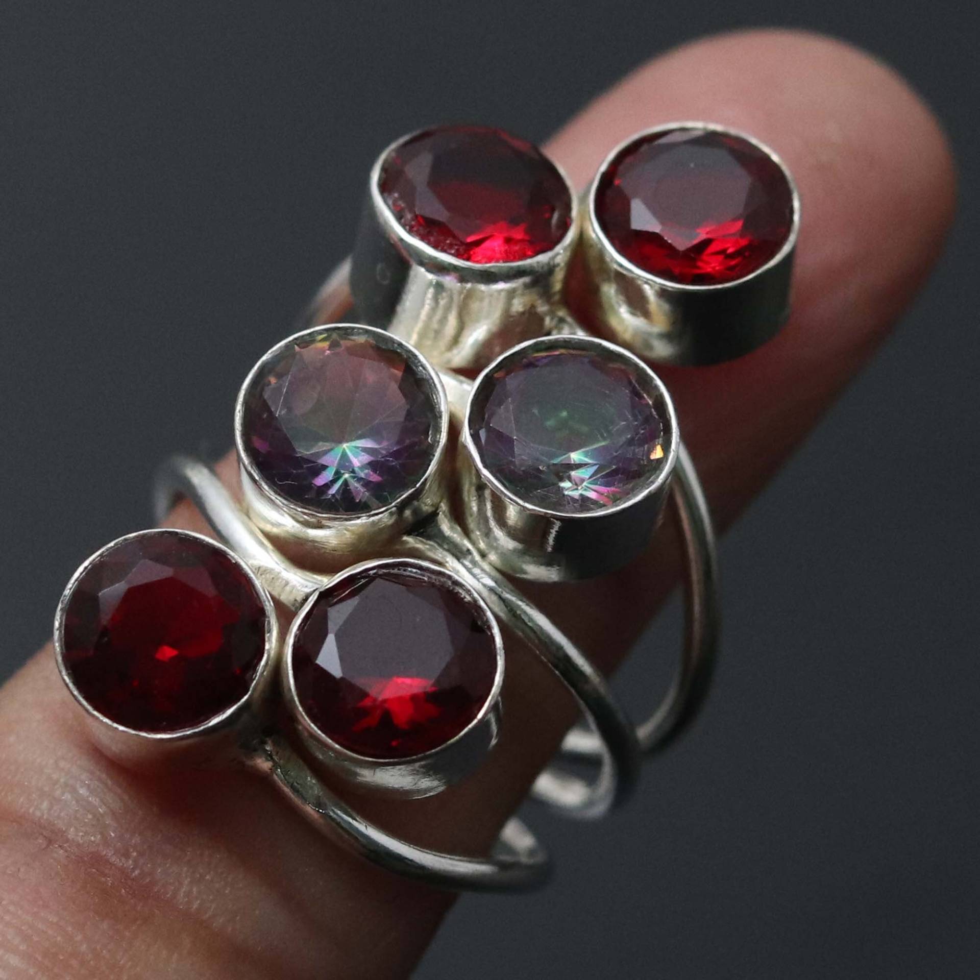 Mystic Topaz Granat Quarz Edelstein Handgemacht Ring Geschenk Für Ihn 925 Sterling Versilbert Schmuck Sie von MadonnaJewellery