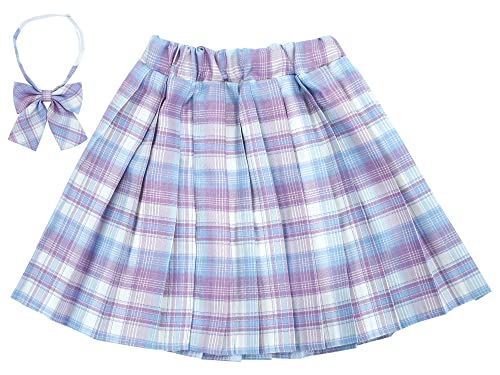 Maeau Faltenrock für Kinder Mädchen Rock Kariert Kurz Gefaltete Röcke Plissee Kilt Tartan Rock Elastische Taille Schulmädchen Schuluniform Minirock Schule Tennis Skater mit Shorts Blau 11 12 Jahre 160 von Maeau