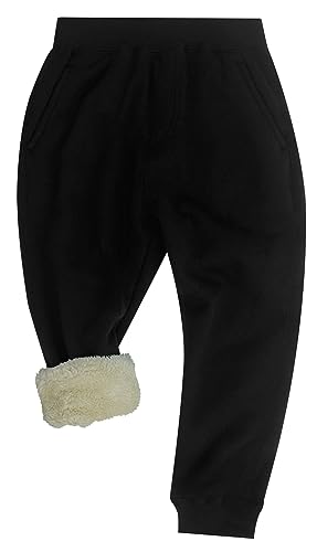 Maeau Fleece Hose Kinder Jungen Mädchen Jogginghose Gefüttert 4 5 Jahre 110 Sweathose Baumwolle Warme Hosen Thermo Dicke Winter Kleinkind Schwarz Sporthose mit Taschen Jogger Pants Freizeithose Herbst von Maeau