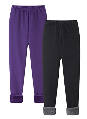 Maeau Leggings Gefüttert Mädchen Winter Dicke Thermo Leggings Fleece Lange Warme Hosen Kinder Mädchen Thermohose Baumwolle Einfarbig Thermoleggins für Mädchen Herbst Schwarz Violett 12 13 Jahre 160 von Maeau