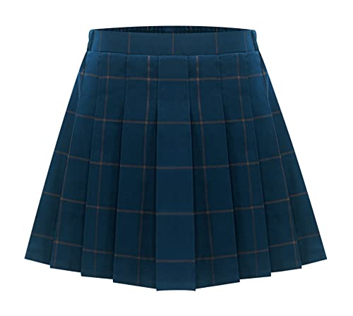 Maeau Plissee Rock Kurz Mädchen Schulmädchen Rock Kariert Faltenrock Tennis Schule Elastische Hohe Taille Kinder Kilt Tartan Minirock Skater mit Shorts Sommer Frühling Herbst Marineblau 12-13 Jahre von Maeau