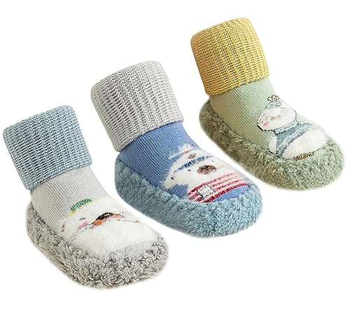 Maeau Socken Anti-Rutsch Baby Mädchen Baumwolle 6-12 Monate Schuhsocken Fleece Warme Socken Schuhe Winter Weiche Kleinkind Hüttenschuhe Gefüttert Neugeborene Plüsch Lauflernschuhe Rutschfeste 13 von Maeau