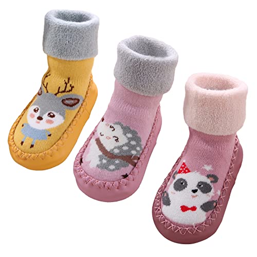 Maeau Socken Anti-Rutsch Baby Mädchen Baumwolle Schuhsocken Weiche Warme Socken Schuhe Baumwolle Winter Kleinkind Hüttenschuhe Gefüttert Neugeborene Plüsch Lauflernschuhe Rutschfeste 02 12-18 Monate von Maeau