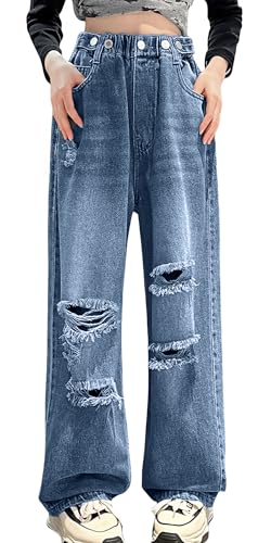Maeau Zerrissene Jeans Loch Kinder Mädchen 10 11 Jahre Jeans mit Gerades Weitem Bein Jeanshose Baggy Teenager Denim Hose Loose Fit Elastischer Bund Jean Hosen Löcher Wide Leg Vintage Lässig Dunkelblau Maeau Zerrissene Jeans Loch Kinder Mädchen 10 11 Jahre Jeans mit Gerades Weitem Bein Jeanshose Baggy Teenager Denim Hose Loose Fit Elastischer Bund Jean Hosen Löcher Wide Leg Vintage Lässig Dunkelblau von Maeau