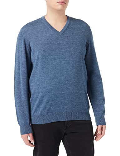 Maerz Herren V-Neck Merinowolle waschbar Pullover, Denim, Comfort Fit von Maerz