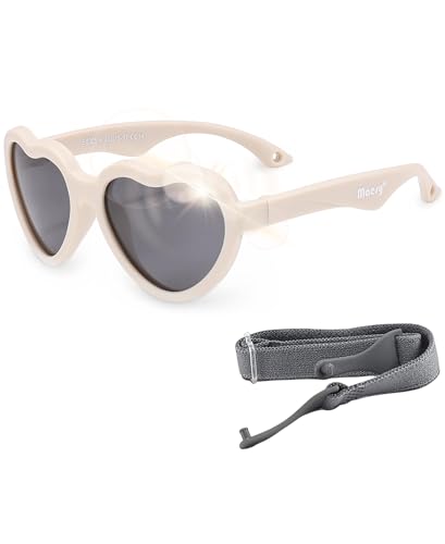 Maesy - Baby Sonnenbrille Maes - 0-2 Jahre - Flexibel biegbar - Verstellbares Gummiband - Polarisiert UV400 Schutz - Jungen und Mädchen - Baby Sonnenbrille Herz (Beige Ecru) von Maesy