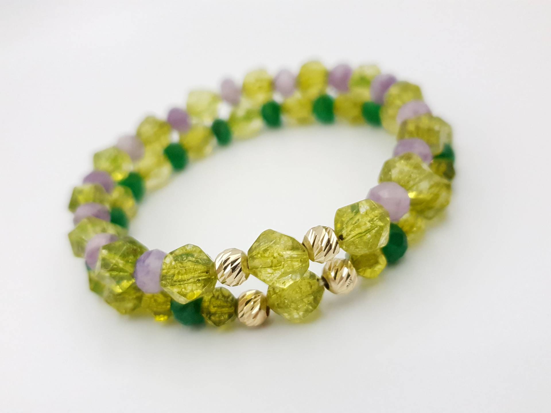 14K Gelb Solid Gold Armband/Natursteine Jade Und Peridot, Lepidolith Goldschmuck Perfektes Geschenk Für Männer Frauen Paar Armbänder von MagdyssJewellery