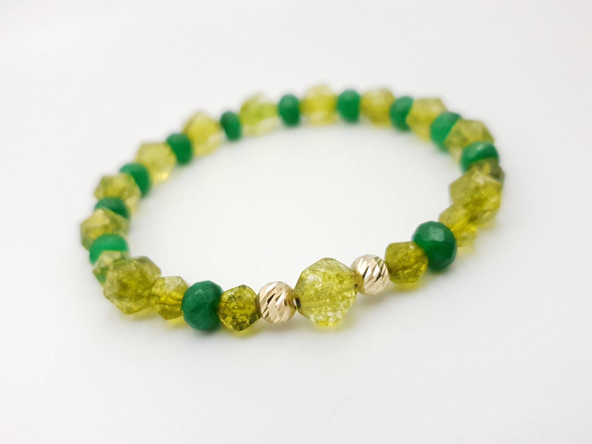 14K Gelb Solid Gold Armband/Natursteine Jade Und Peridot Schmuck Perfektes Geschenk Für Männer Frauen Paar Armbänder von MagdyssJewellery