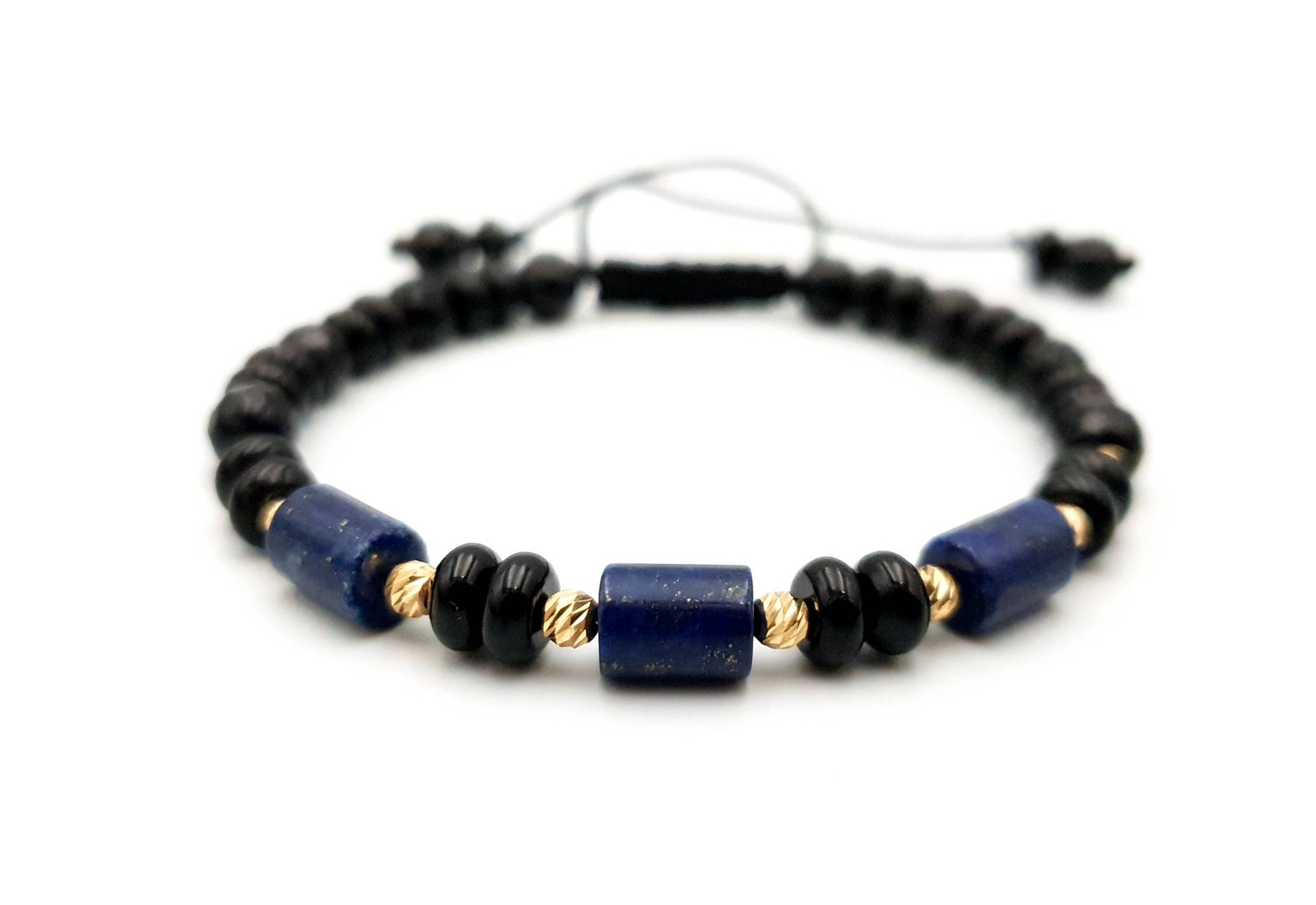 14K Gelb Massivgold Armband/Natursteine Onix Und Lapis Lazuli/Gold Schmuck/Armbänder Für Männer Frauen/Gold Armbänder/14K Gold Perlen von MagdyssJewellery