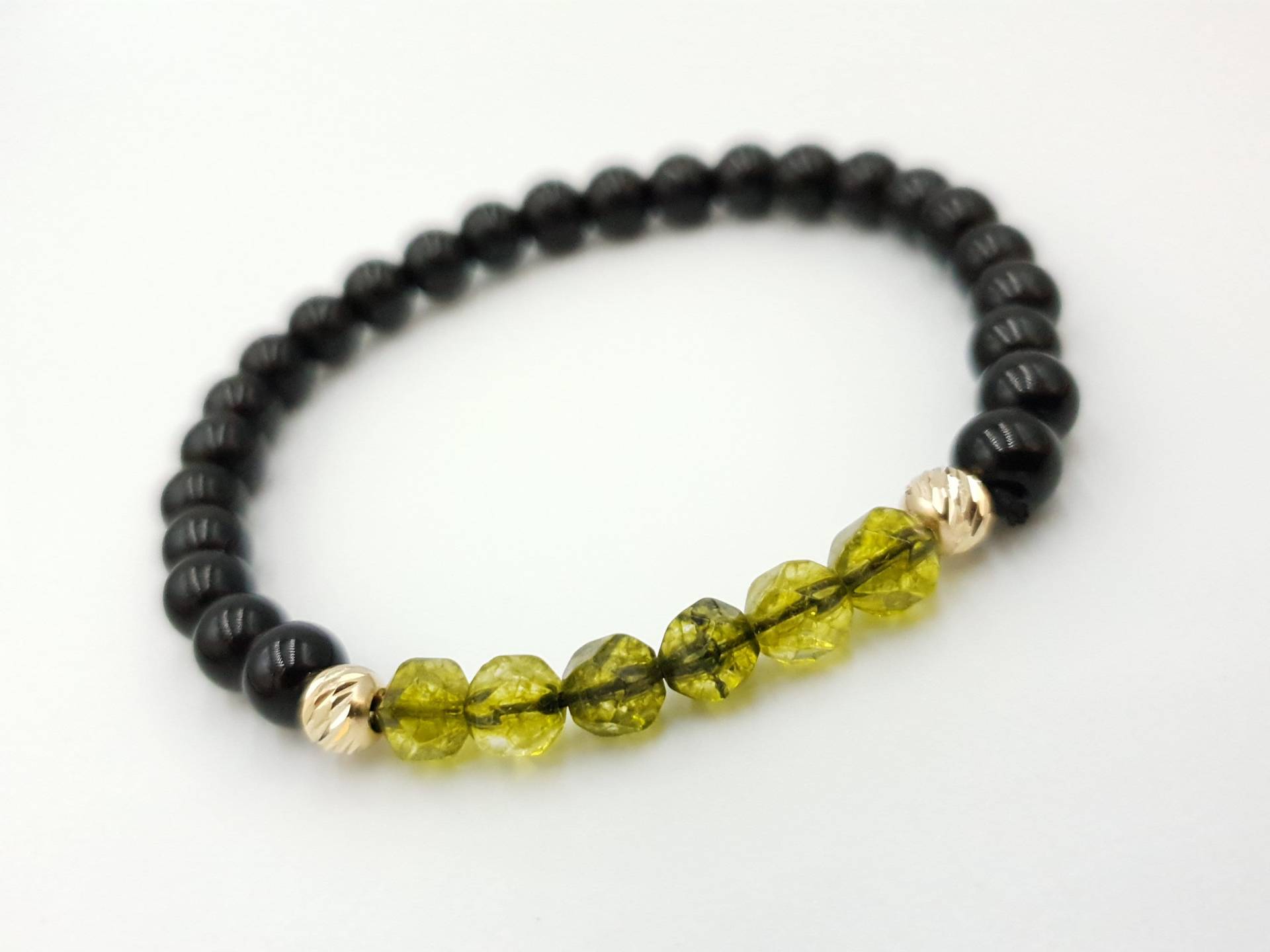 14K Gelb Solid Gold Armband/Perlen Armbänder/Gold Und Natursteine Onyx Peridot/14K Gold Perlen/Armbänder Für Damen Herren von MagdyssJewellery