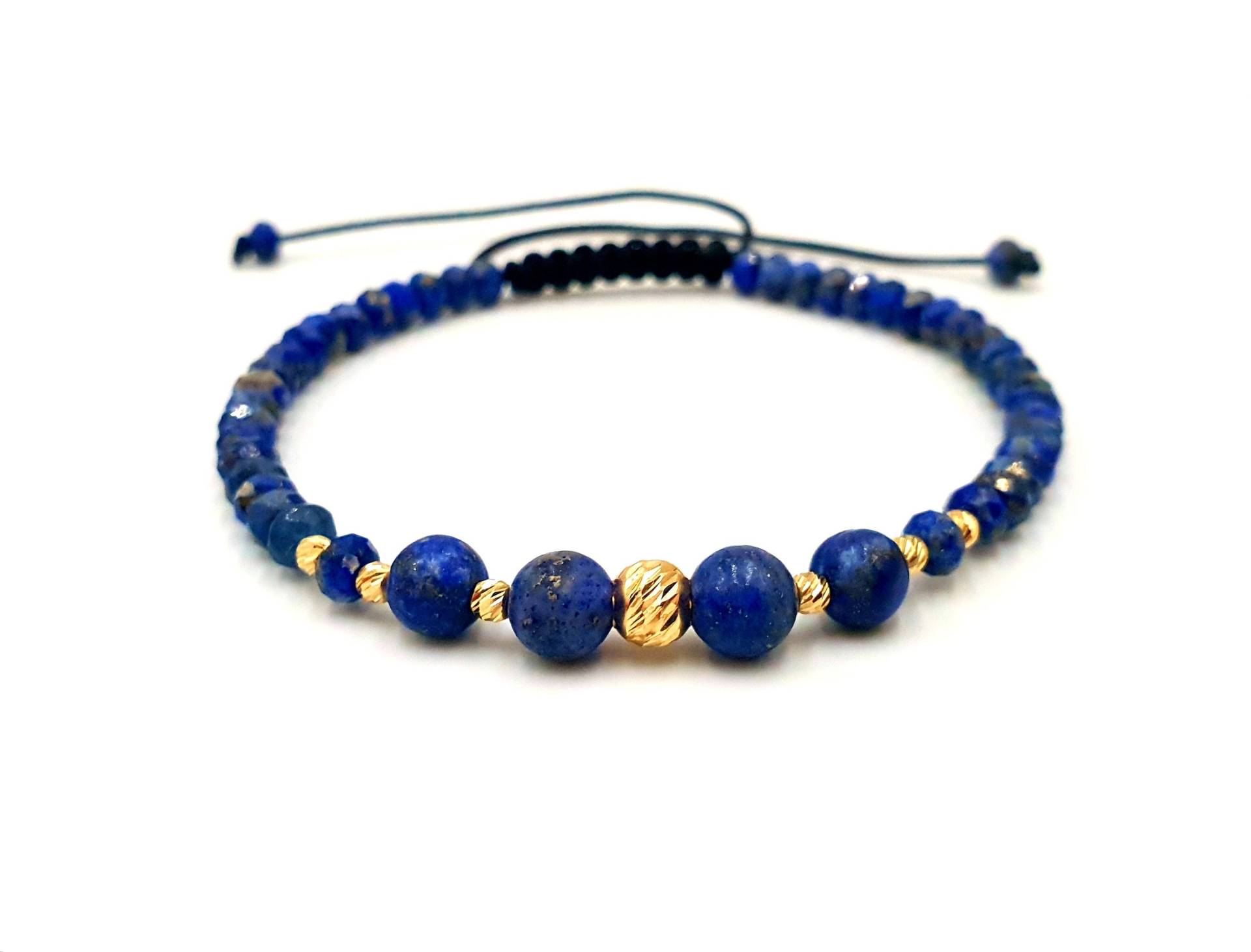 14K Gelbe Solide Goldperlen Natürliche Lapis Lazuli Perlen Armband/Goldschmuck Armbänder Für Männer Und Frauen von MagdyssJewellery