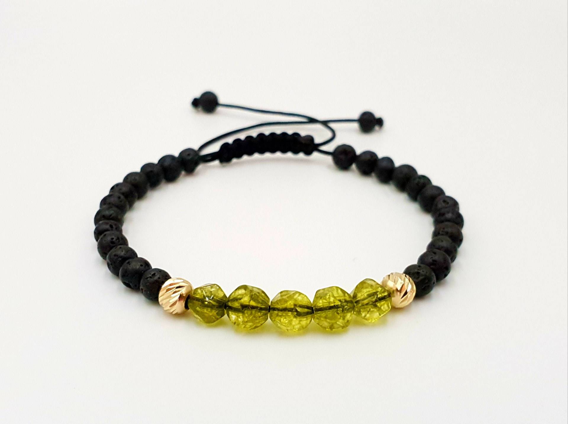 14K Gelb Solid Gold Armband/Perlen Armbänder/Gold Und Natursteine Lava Peridot/Armbänder Für Damen Herren/Gold Schmuck von MagdyssJewellery