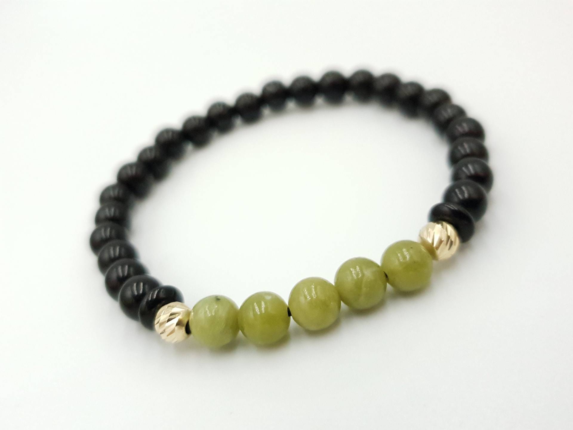 14K Gelbe Solid Gold Perlen/Natursteine Obsidian Und Jade Pure Schmuck Geschenk Armbänder Für Männer Frauen 14K Beads von MagdyssJewellery