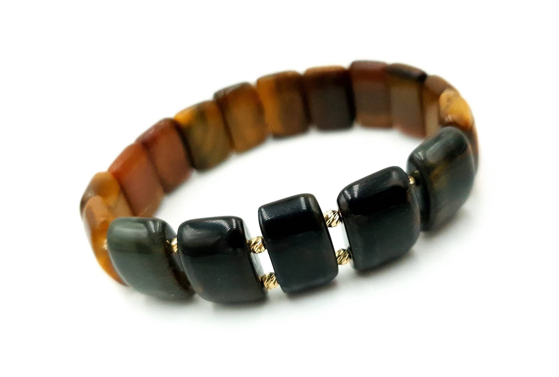 14Kt Gelb Solid Gold Armband/Perlenarmbänder Gold Und Tigerauge, Obsidian Natursteine Perfektes Geschenk Für Frauen Männer Goldschmuck von MagdyssJewellery