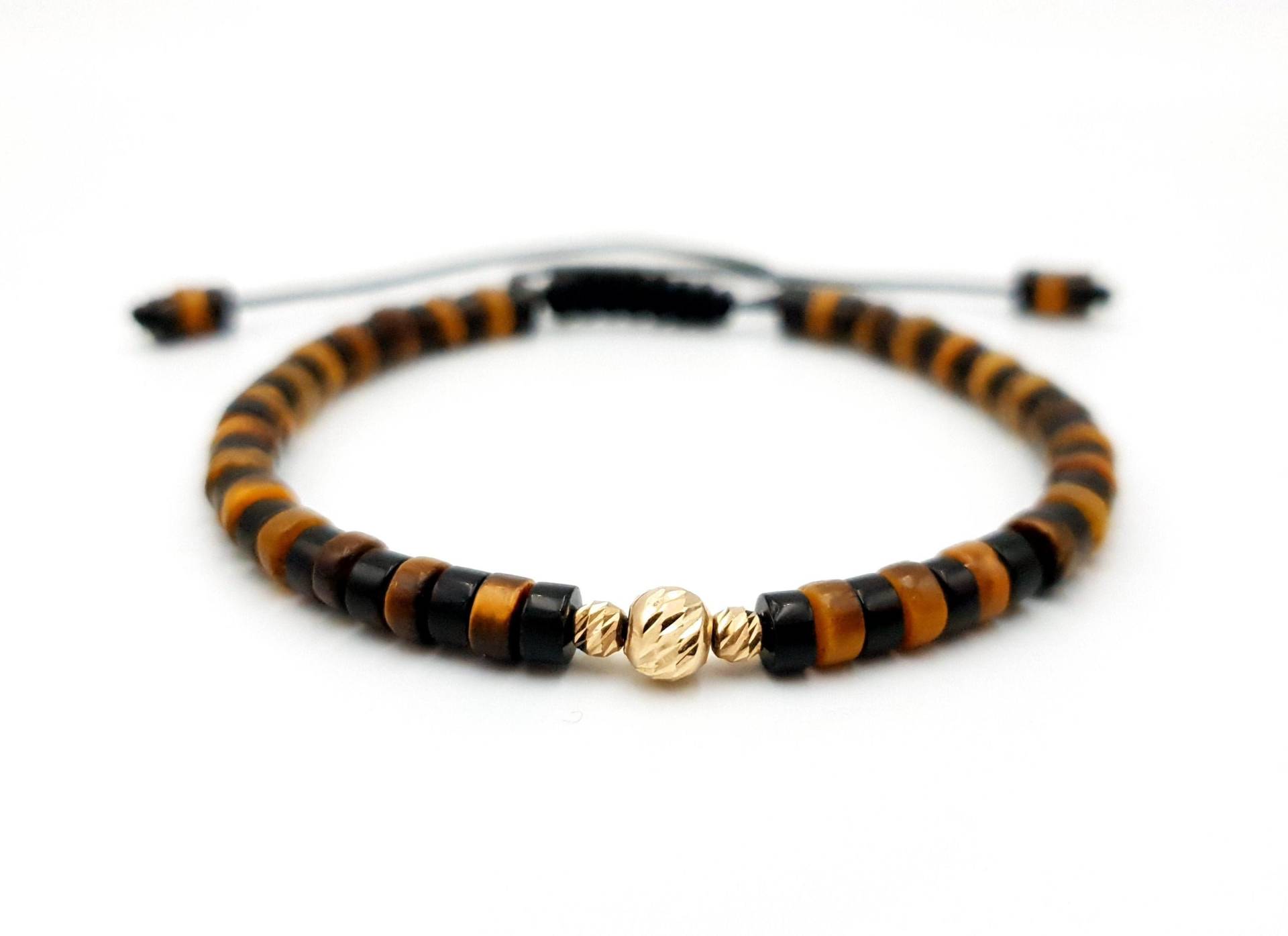 Gold Armbänder/Armband in 14K Gelb Solid Gold/Gold Und Naturstein Onyx Tigerauge/Geschenk Armbänder/Armbänder Für Damen & Herren von MagdyssJewellery