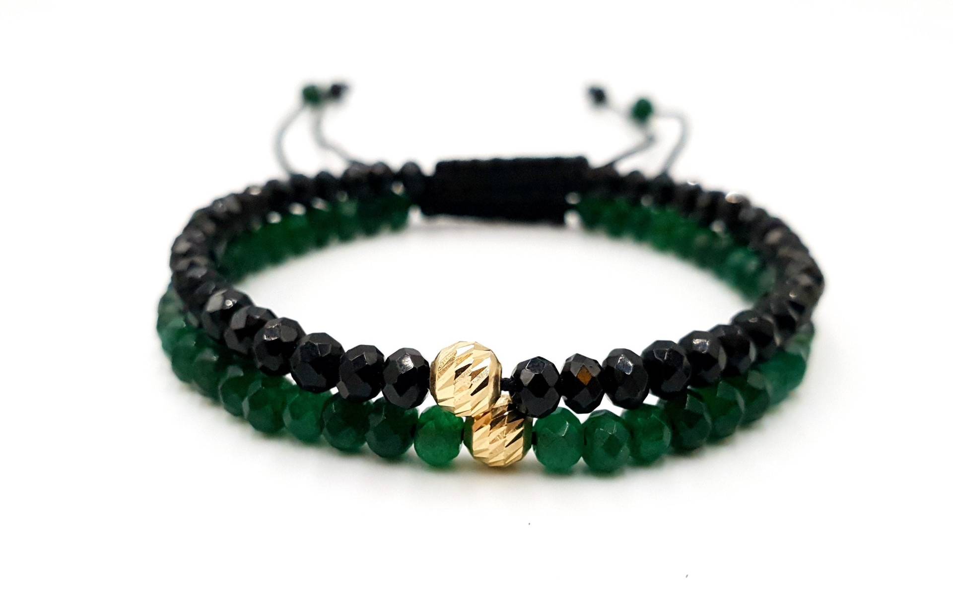 Set 2 Bracelets14K Gelbgold Armband/Armband Mit Natursteinen Jade Und Onyx/Pure Gold Schmuck/Gold Armbänder Für Paar von MagdyssJewellery