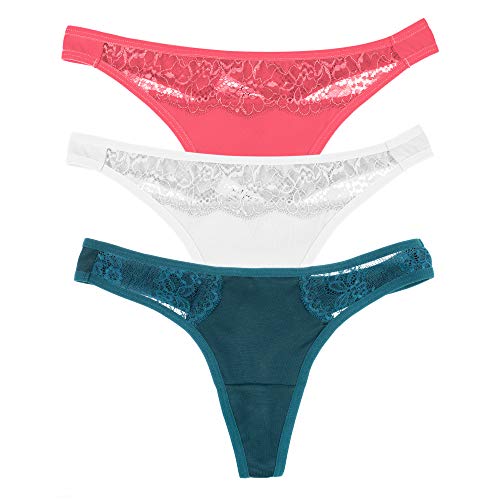 Magi Damen Tanga String aus Baumwolle mit Spitzen | Unterwäsche Made in EU | 3er Set (Coral/Weiß/Petrol, XXL) von Magi