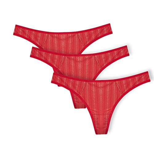 Magi Damen Tanga String aus Lycra | Unterwäsche Made in EU | 3er Set (Rot mit Silber,M) von Magi