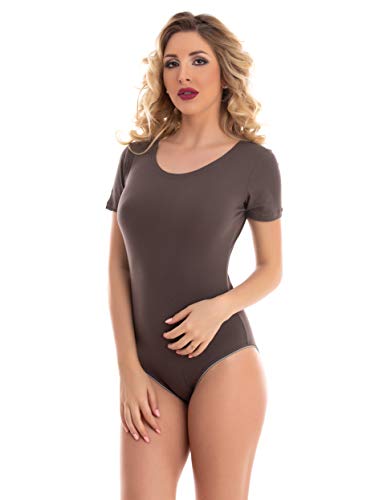 Magi Damenbody mit kurze Ärmel und Rundhals Damen Tshirt Overall Bodysuit Unterzieh-Body optimale Passform Sportlicher Tanz-Body für Frauen (X-Large, Olivgrün) von Magi