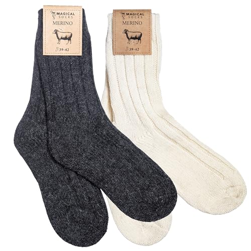 Magical Shoes 2er Pack Merino Socken für Barfußschuhe mit breite Zehenbox, Anti-Rutsch ABS, Rutschsocken, Wollsocken weich und warm, Wintersocke Merino, Stoppersocken Weiß & Schwarz, Gr. 39-42 von Magical Shoes