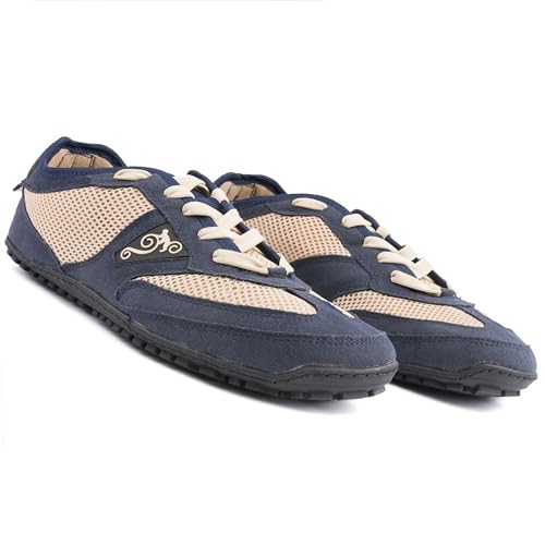 Magical Shoes Flexible sportliche Barfußschuhe für Herren, Barefoot, Minimalistische Schuhe, Outdoor, Wandern, Laufschuhe Zero Droprutschfest, GR. 43 Vegan Cosmos Beige Marineblau, Explorer 2.0 von Magical Shoes