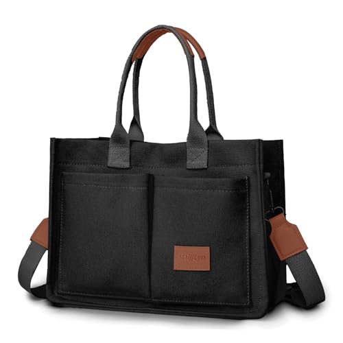 MaijjLyn Canvas-Tragetasche für Damen, Umhängetasche, trendige Schultertasche, Handtasche, alles mit mehreren Taschen, Schwarz, Einheitsgröße von MaijjLyn